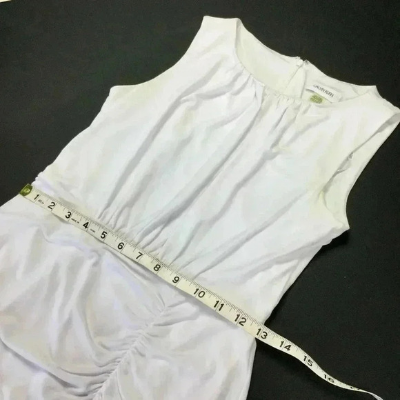 Calvin Klein Womens White Lined Sassy Slit Front Hem Ruched Mini Dress Size 2P - Picture 4 of 10